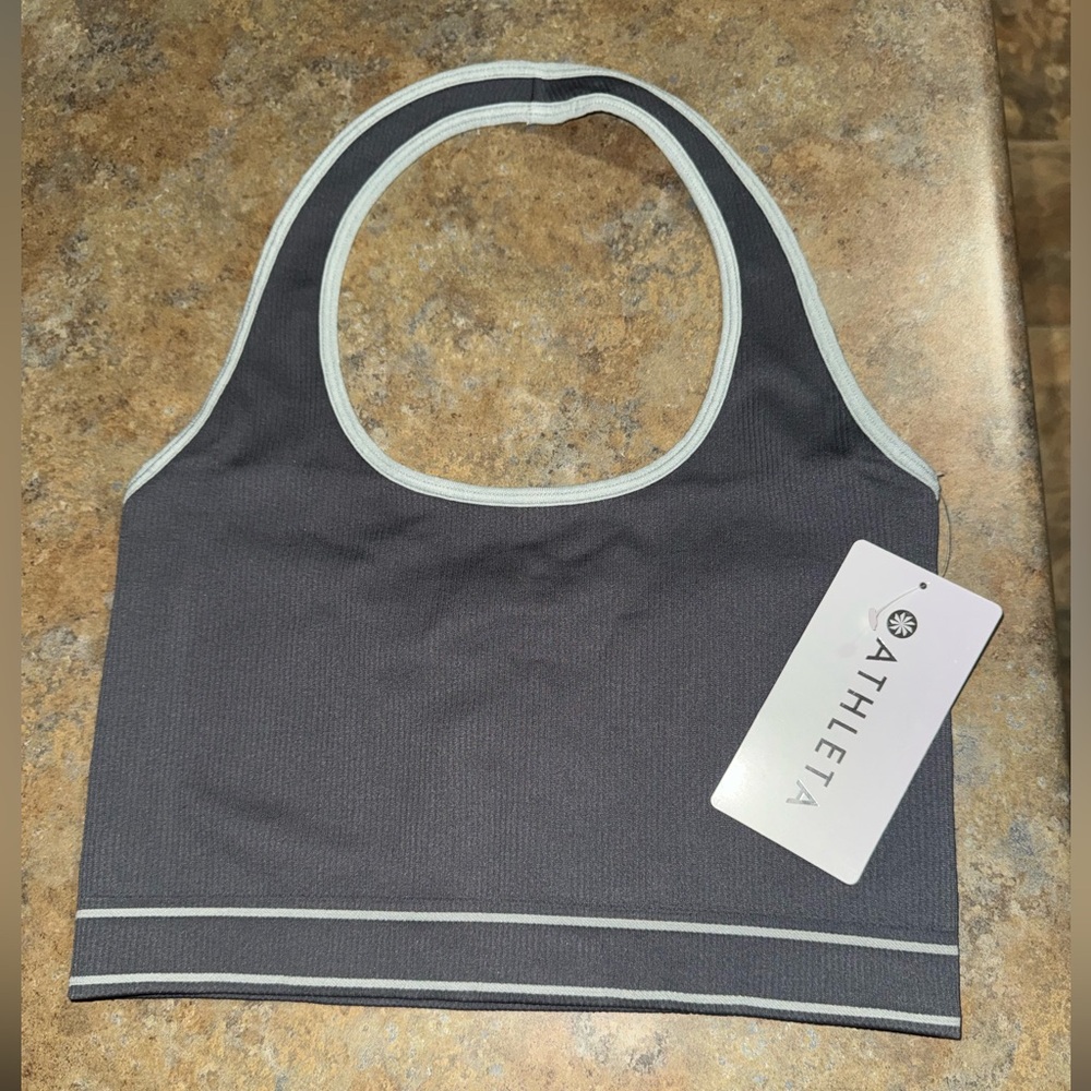 Athleta Charcoal Gray Recharge Rib Seamless Halter (Medium)